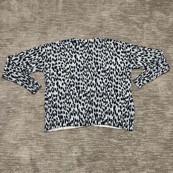 LOFT Cardigan Sweater Womens Medium Blue Leopard Print Button Front Knit - Picture 5 of 12
